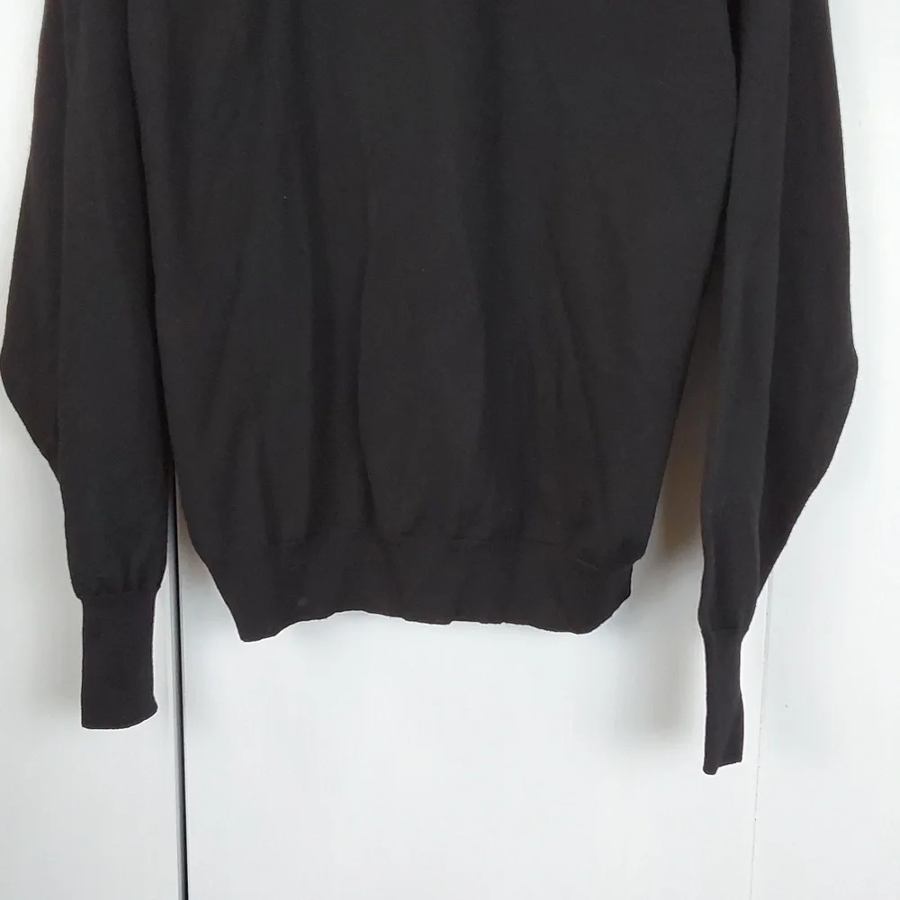E-Luxe Evergreen |Mens Polo Black Wool Button Sweater Luxury Collar Preppy Sz.XL